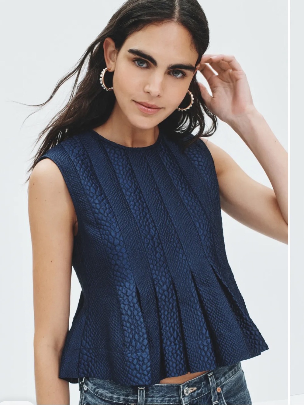 Sea New York Fayetta Embossed Peplum Tank Top Navy Size Small